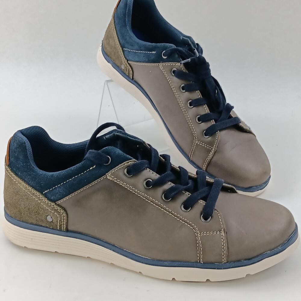 Leather Shoes Mens Size 13 Gray Navy Casual Comfort Lace Up Low Top Sneakers